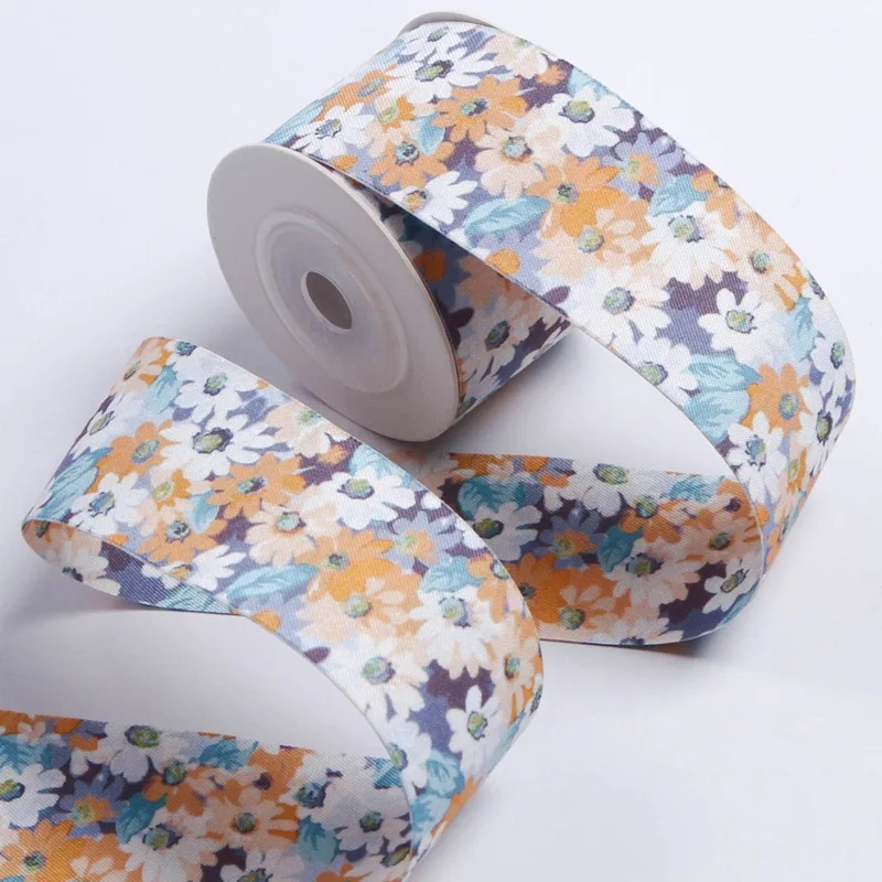 

10yards 25mm 40mm Vintage Printed Sun Flower Ribbon Bow Hair Accessories Handmade Diy Material Gift Wrapping Bouquet Ribbons