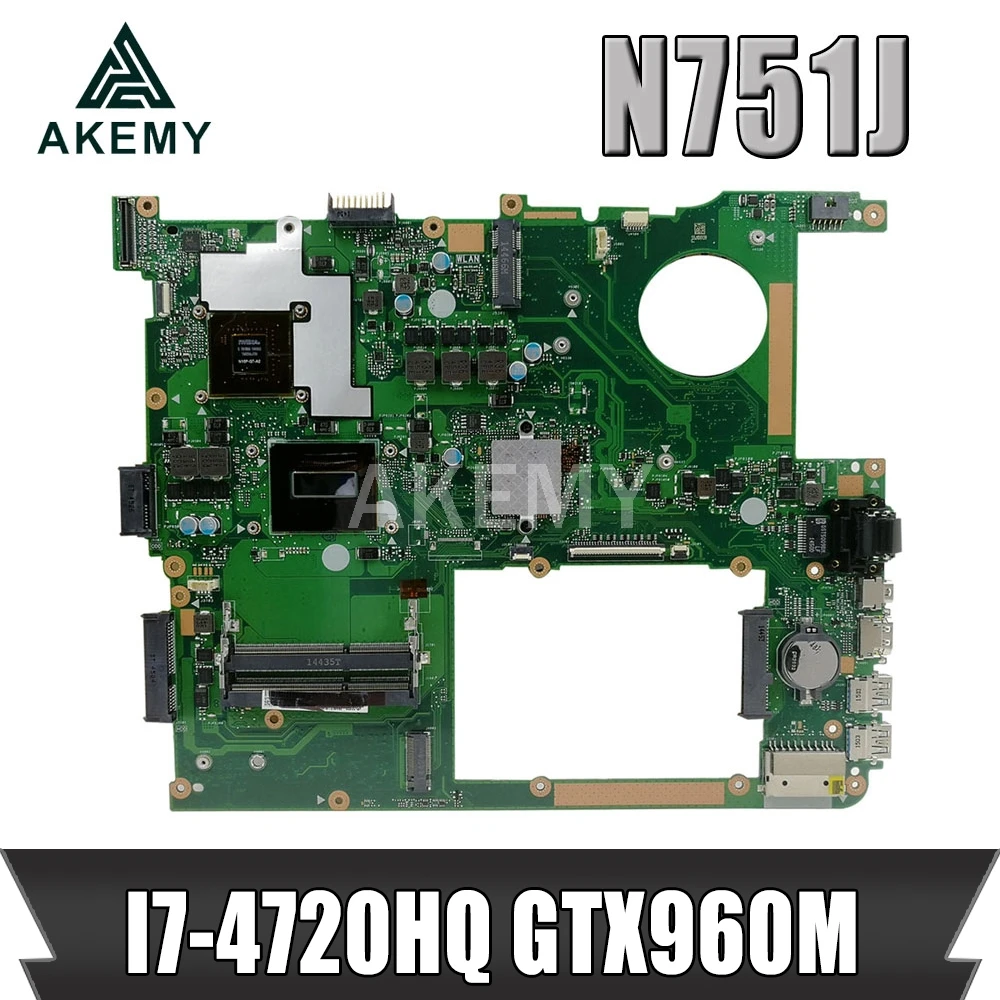 Akemy N751JX материнская плата для ноутбука Asus N751JK N751J тест оригинальная LVDS/EDP I7 4720HQ