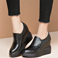casual shoes women breathable genuine leather wedges high heel ankle boots female round toe fashion sneakers platform oxfords
