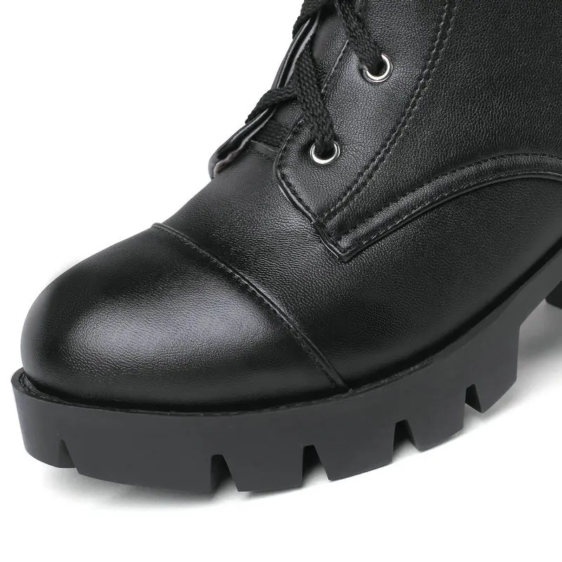 Женские ботильоны на молнии QUTAA черные ботинки из искусственной кожи высоком