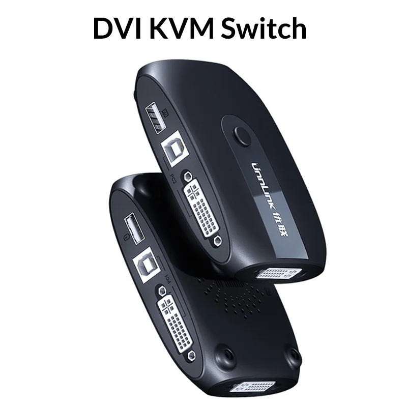Unnlink 2X1 DVI KVM переключатель коробка селектор переключатель DVI 2 в 1 выход Обмен USB 2,0 монитор мышь Клавиатура для 2 компьютера Ноутбуки ПК - Цвет: DVI KVM Switch