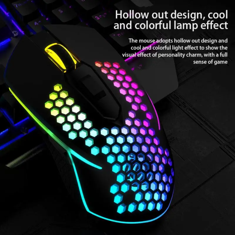 

Эргономичная проводная USB-мышь, легкая игровая мышь RGB, эргономичная мышь с 6 кнопками, 3000DPI, сотовый корпус, мышь для ПК, ноутбука, компьютера