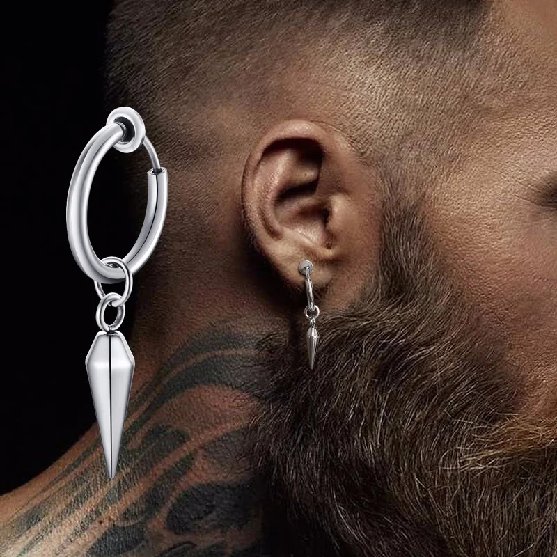 

SMALL TREE SINGLE SPIKE EARRINGS FOR MEN HINGED STAINLESS STEEL MALE JEWELRY