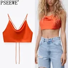 PSEEWE 2021 атласная верхняя модель, летний женский укороченный топ с открытой спиной, розовый белый женский топ на бретельках, сексуальные майки без рукавов, Camis