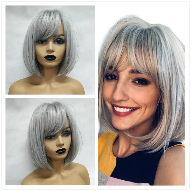 Крошечные LANA короткие прямые Ombre черный коричневый синтетические парики с челкой для женщин боб парик жаростойкий Лолита косплей парик