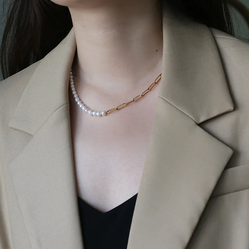 Amaiyllis 18K Gold Natural Freshwater Pearl Clavicle Necklace Color Chain Bracelet For Women Jewellry 18k Gift | Украшения и