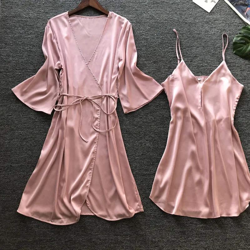 

Sexy Robes Lace Pajamas Sleepwear for Women Nightgown Spaghetti Strap Pyjamas Faux Silk Robes+Gowns Sleep Lounge Sets Nightwear
