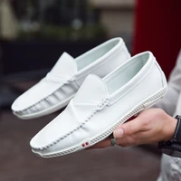 leather men casual shoes brand 2020 mens loafers moccasin shoes breathable slip on driving shoes soft flat shoes white lofars
