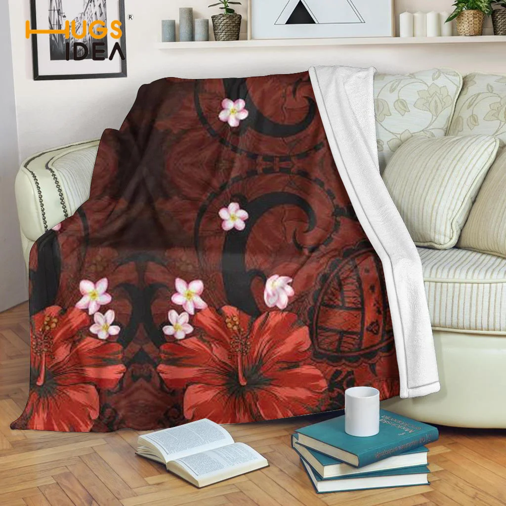 

HUGSIDEA 2021 Hot Selling Home Textiles Bed Sofa Blanket Polynesian Hibiscus Flower Brand Design Sofa Couch Bedspreads Manta