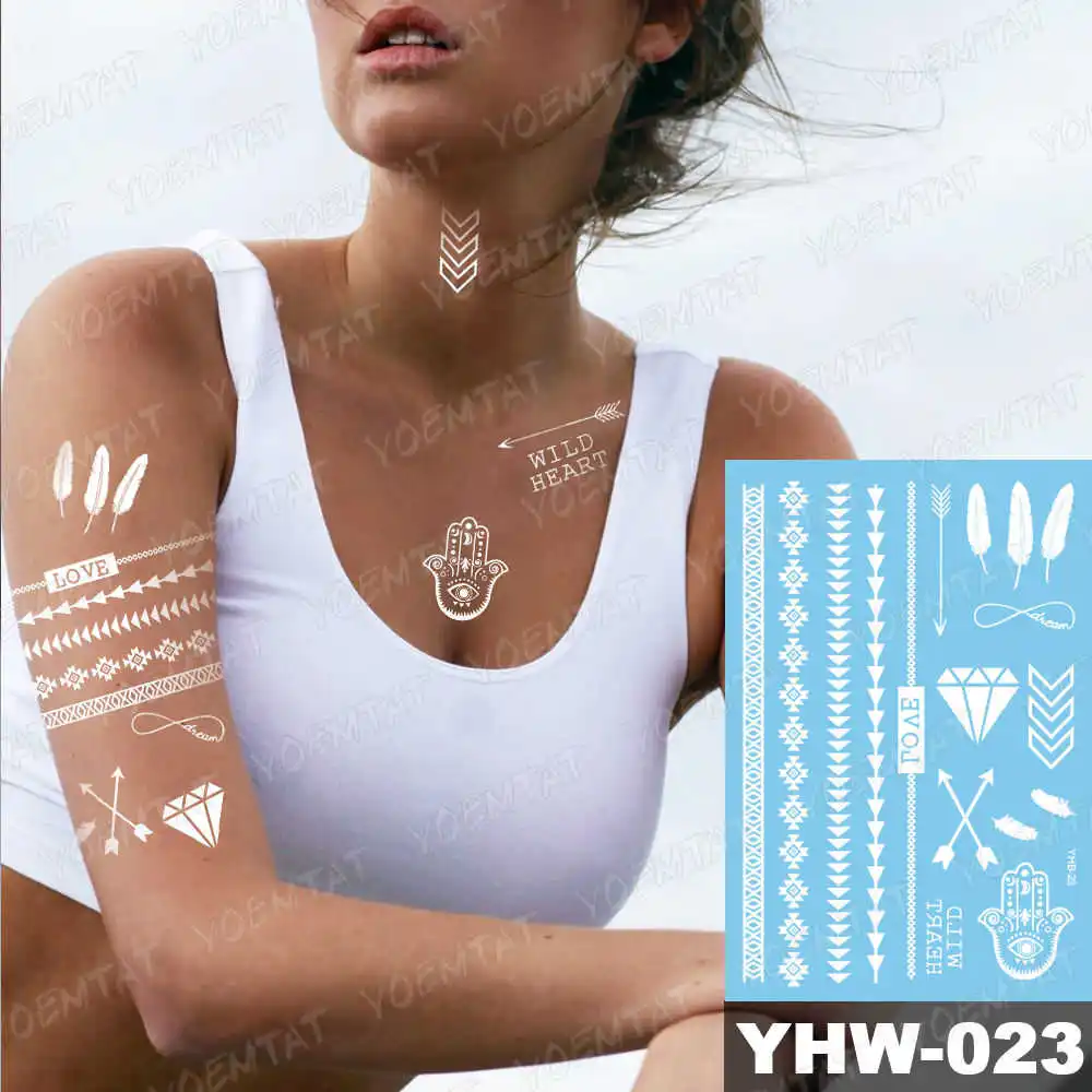 17-YHW-023 Индийский арабский разрабатывает временные водонепроницаемые татуировки наклейки Кружева белые татуировки для невесты поддельные татуировки Мандала искусство тела ручной чокер - Цвет: 17-YHW-023