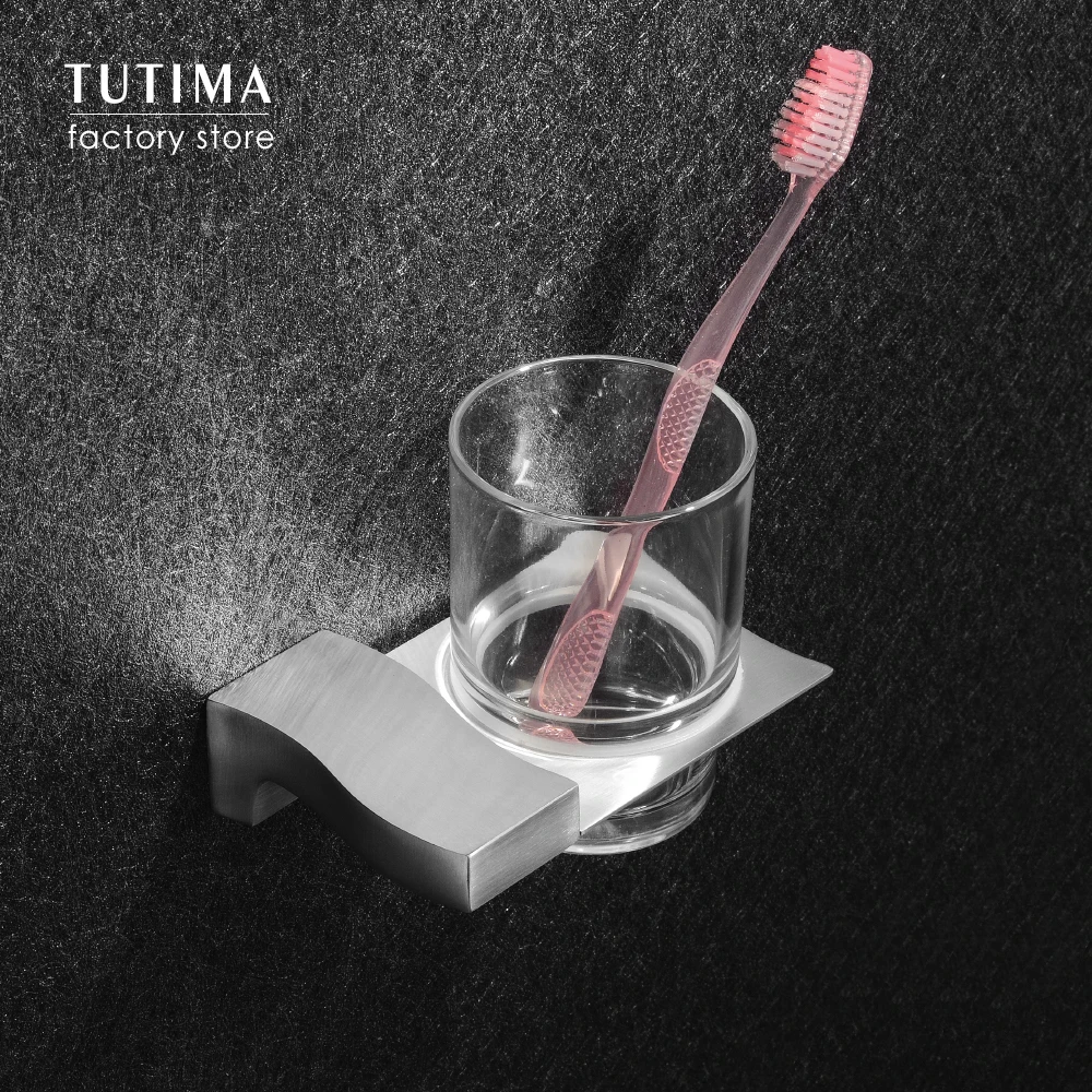 

Tutima Brushed Stainless Steel Cup Tumbler Holders Glass cup holders Wall-mount Toothbrush Tooth cup holders Bathroom Hardware