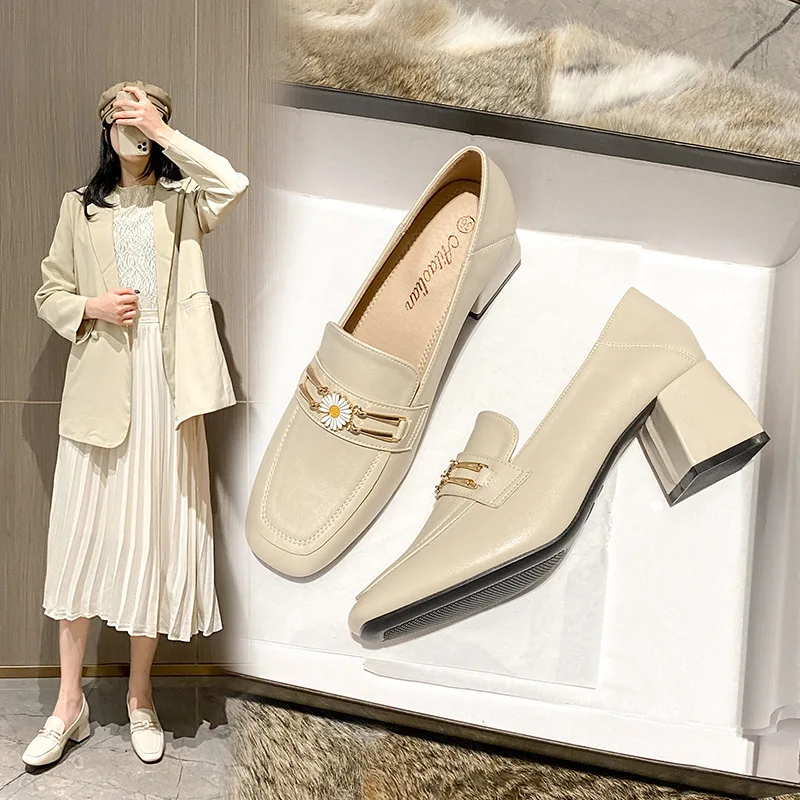 

NAKKESHMEN-High-heeled Women's Thick Heel Soft Leather 2021 New Mary Jane Shoes Square Head Shoes Women's Shoes