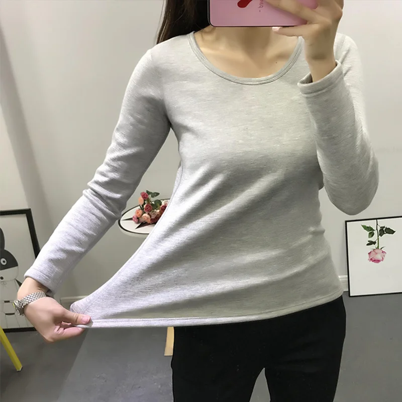 Женский зимний вельветовый облегающий пуловер футболки больших размеров с