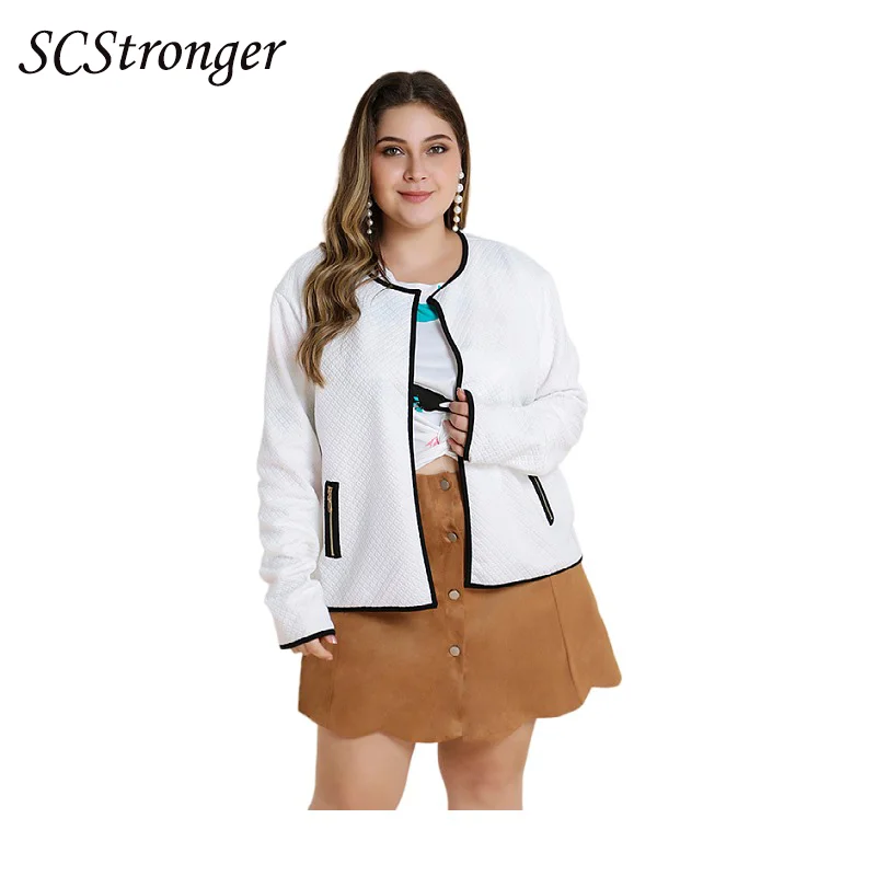 

Autumn Plus Size Women's Clothing Plump Girls White Stitching Contrast Cardigan Loose Round Neck Jacket Chalecos Para Mujer