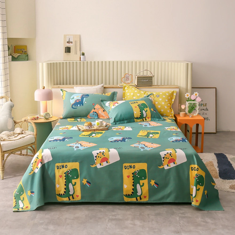 1pcs 100% Cotton Bed Sheet Cartoon DInosaur Printed Double Top King Sheets Pure Cotton Single Size Kids Bed Linen (No Pillowcase