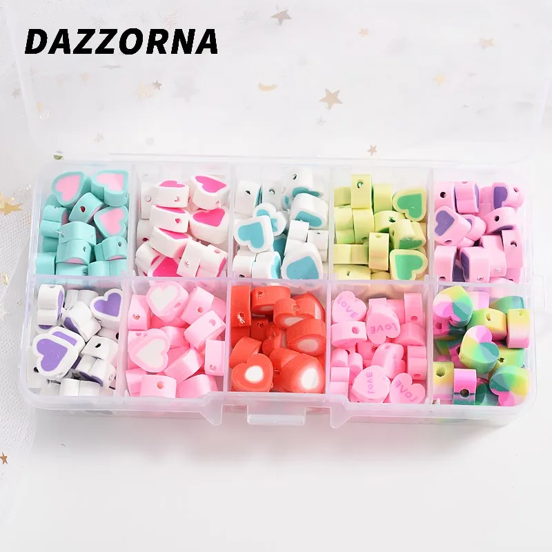 

200Pcs Multi Specifications Mixed Heart Shape Polymer Clay Spacer Beads For Jewelry Making DIY Bracelet Necklace Accessories
