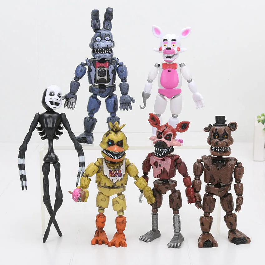 Hot Selling 6Pcs FNAF Five Nights at Freddy's Nightmare Freddy Chica Bonnie Funtime Foxy PVC Figures Toys For Child Gifts