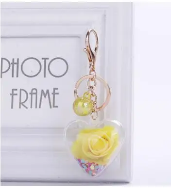 

100pcs/lot valentine's heart keychain woman acrylice rose heart key ring female bag pendant