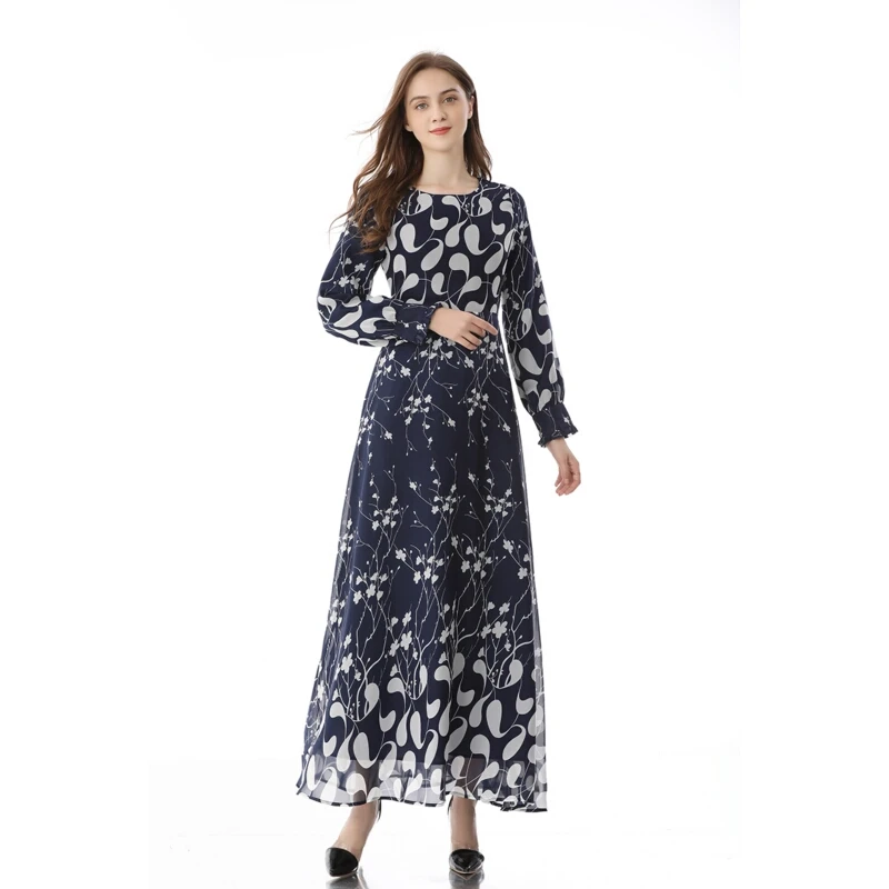 

Bohemia Floral Print Fashion Runway Women Long Dress Elegant Muslim Arabian Oman Long Sleeve Maxi Dresses 2021 Newest Robe Femme