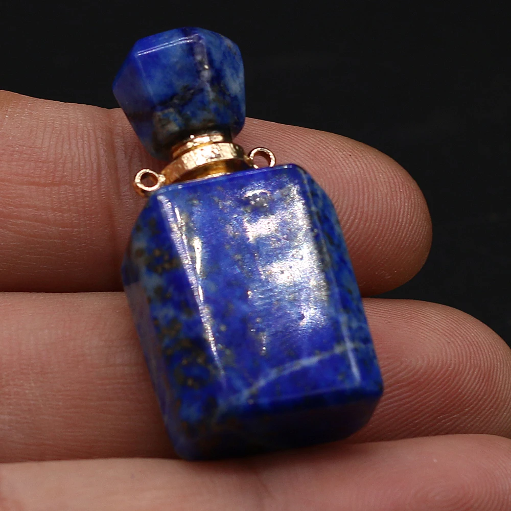 

2021Natural Semi-precious Stone Lapis Lazuli Perfume Bottle Pendant Essential Oil Diffuser Crafts Making DIY Necklace17x35x11mm