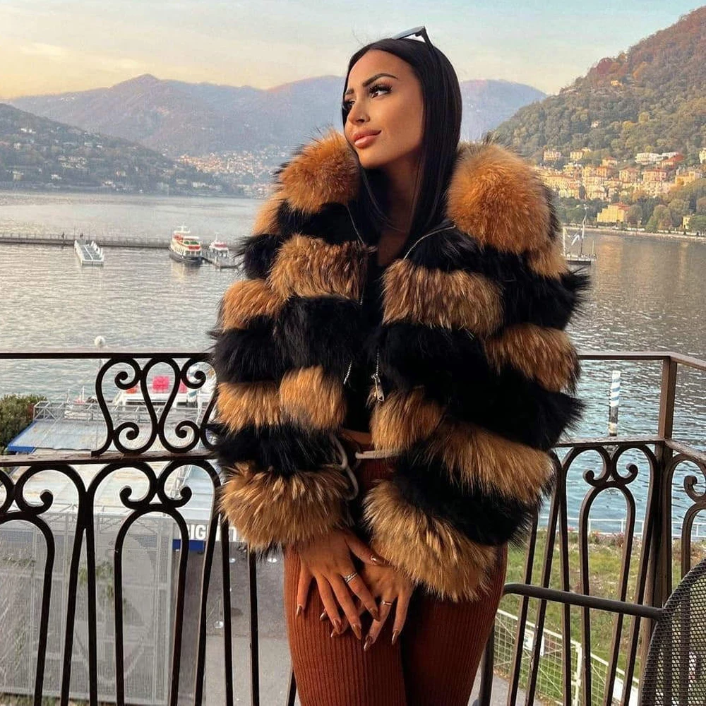 Fashion Short Real Fox Fur Coat with Lapel Collar Color Patchwork Genuine Fox Fur Jacket Female Luxury Woman Fur Overcoats 2022 enlarge