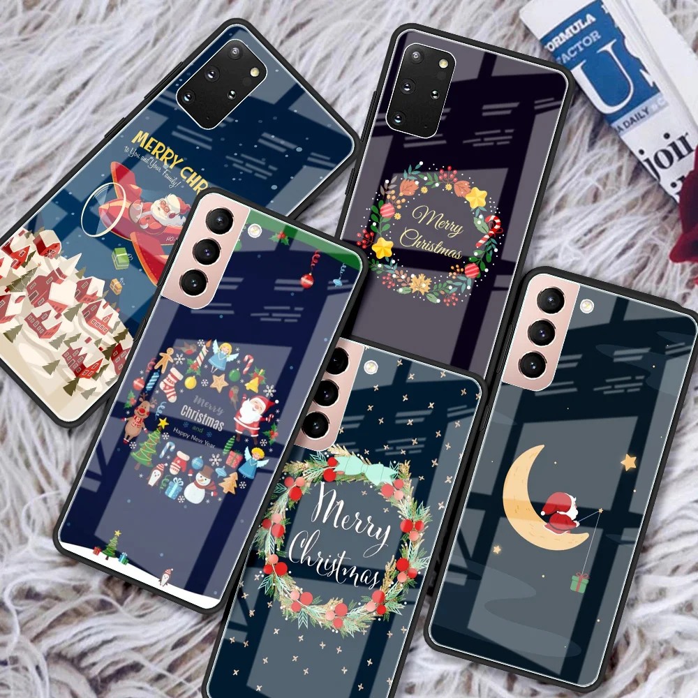 

Tempered Glass Case For Samsung Galaxy S21 Ultra S20 FE S10 Note 10 20 Lite 9 S9 S8 Plus S10e Phone Cover Cartoon Christmas