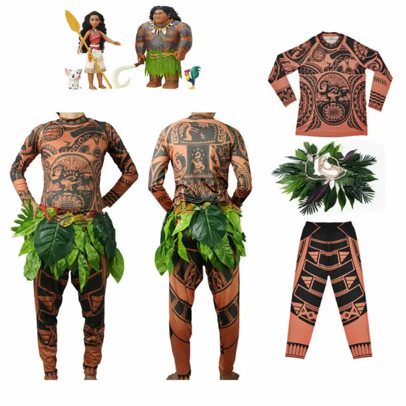 Футболка/брюки с татуировкой Moana Maui костюмы на Хэллоуин для взрослых мужчин и