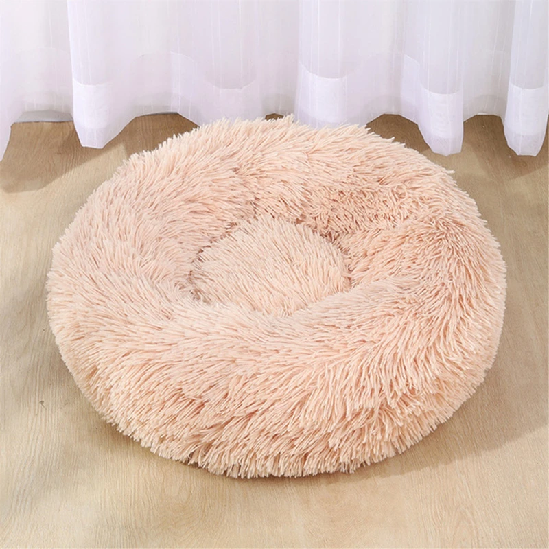 

Donut Dog Bed Pet Warm Cat Bed House Soft Long Plush Anti-Slip Machine Washable Self-Warming Sofa Kennel