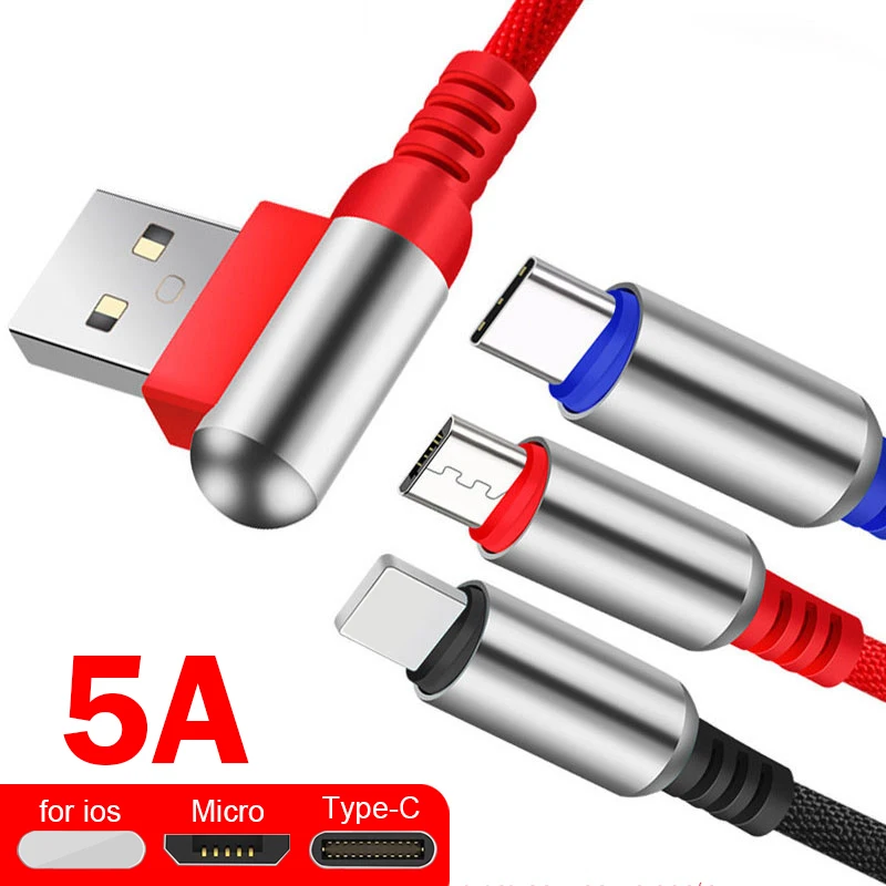 Быстро Зарядное устройство кабель супер 3 в 1 Micro Тип type-C USB для Iphone 6/7/8 X HuaweiXIAOMI