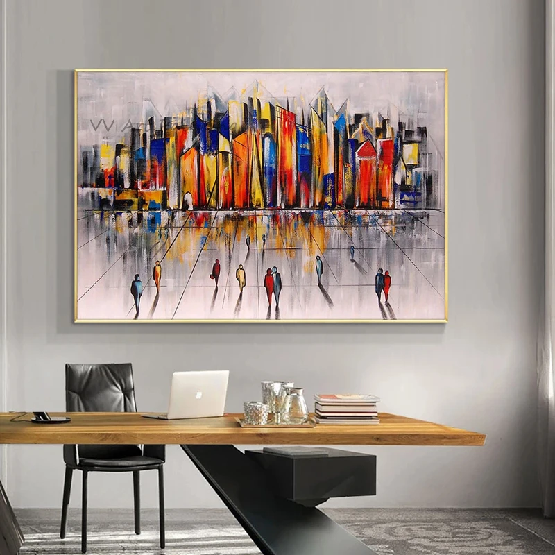 

Palette Creative Drawing Frameless Modern Life Wall Art Handmade City Oil Painting Wall Pictures for Living Room Tableaux Decor