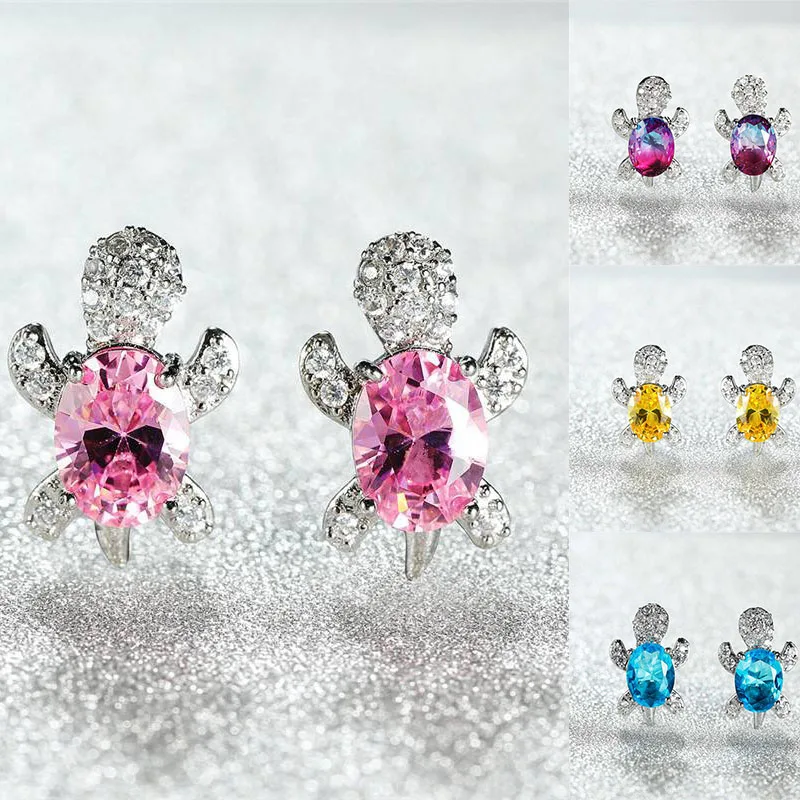 

Популярные серьги-гвоздики с кристаллами циркония, Разноцветные Милые женские ювелирные изделия в виде черепахи, подарок