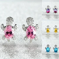 popular ear stud crystal zircon earrings colorful cute turtle women jewelry gift