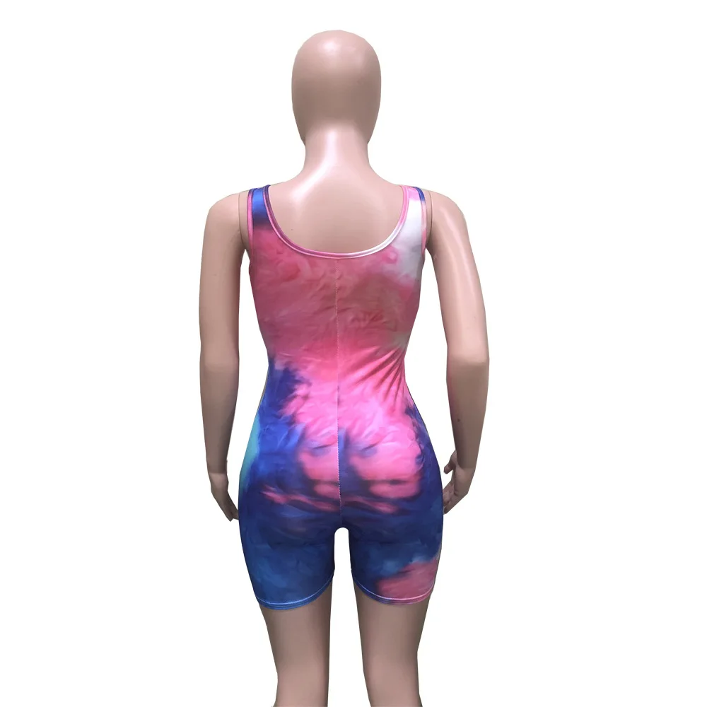 

Summer new fashion tie dye Printed Dress slim U-neck sleeveless women's suspender vest shorts