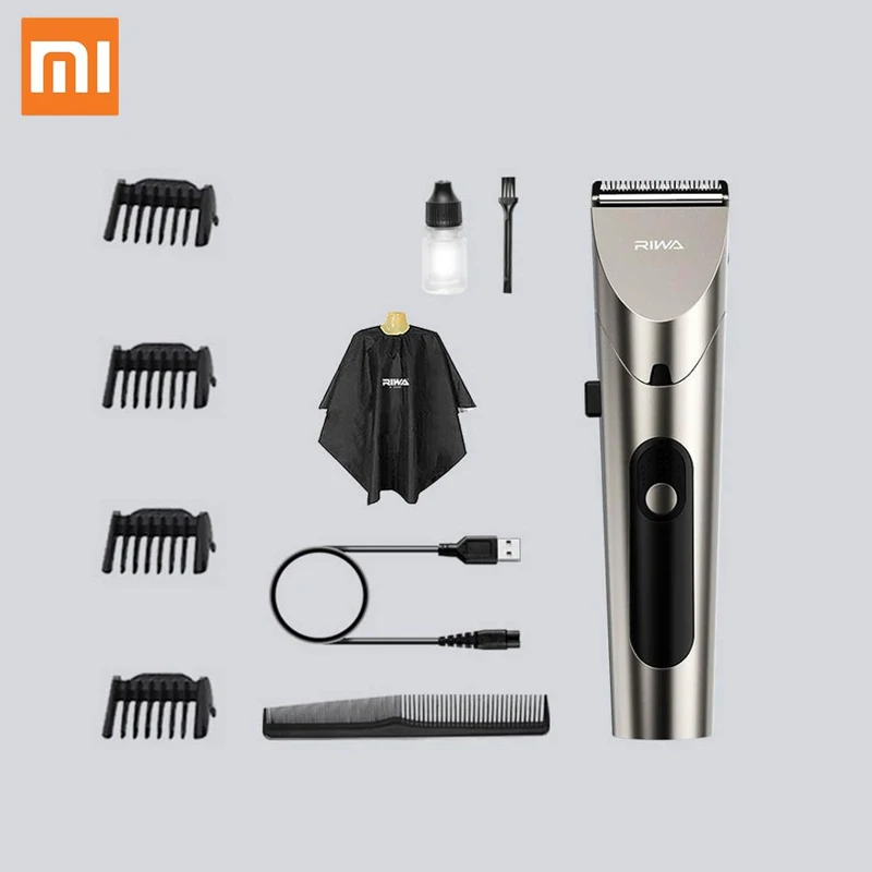 

Xiaomi RIWA RE-6305 Washable Rechargeable Metal Body Hair Clipper Professional Barber Trimmer With Carbon Steel Cutter Head