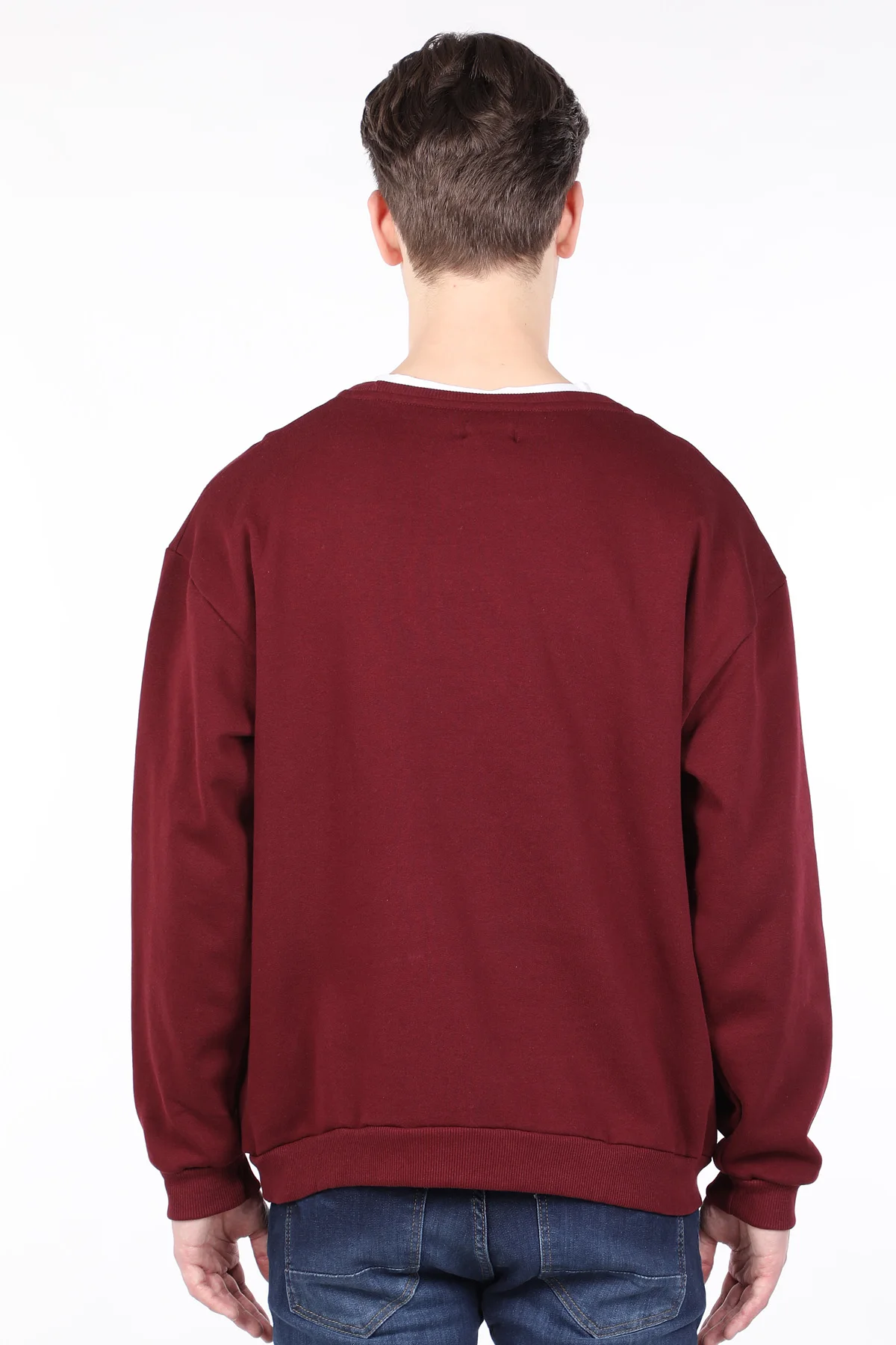 

Mens Burgundy Raised Crew Neck Sweatshirt