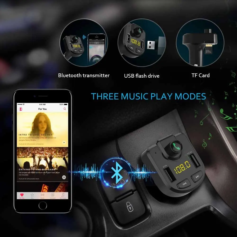 Bluetooth автомобильный комплект с двойным USB автомобильным зарядным устройством 3.6A