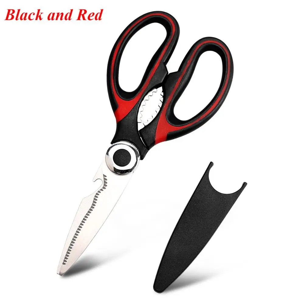 Black and Red Кухонные ножницы из нержавеющей стали многофункциональные ножницы инструмент куриные ножницы кости птицы пакеты для хранения рыбы и овощей Ножницы открывалка для бутылок - Цвет: Black and Red