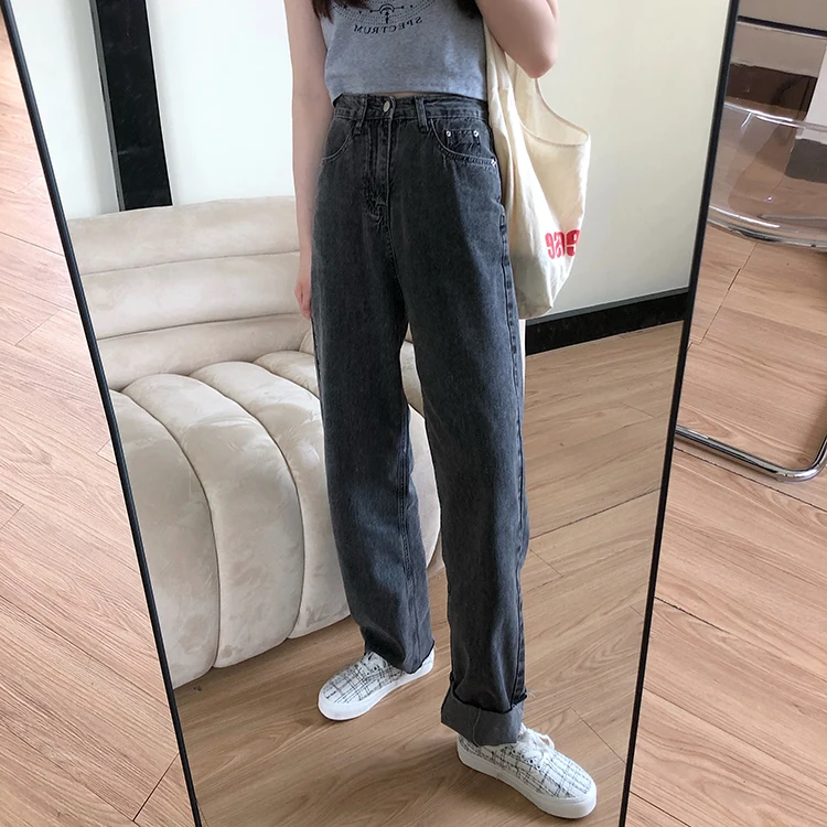 

HED 2020 korean style women classic denim Pants Casual high waist jeans for women straight long pants women