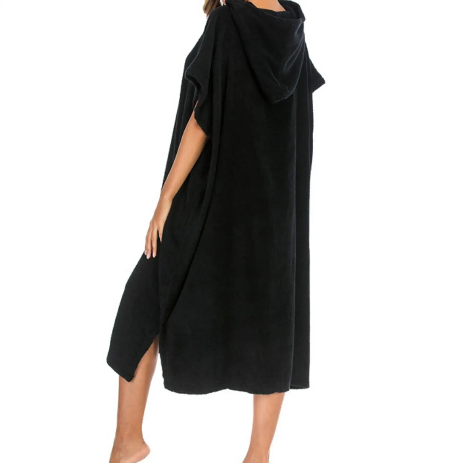 

Surf Beach Wetsuit Changing Towel Bath Robe Poncho with Hood Black for Swimming