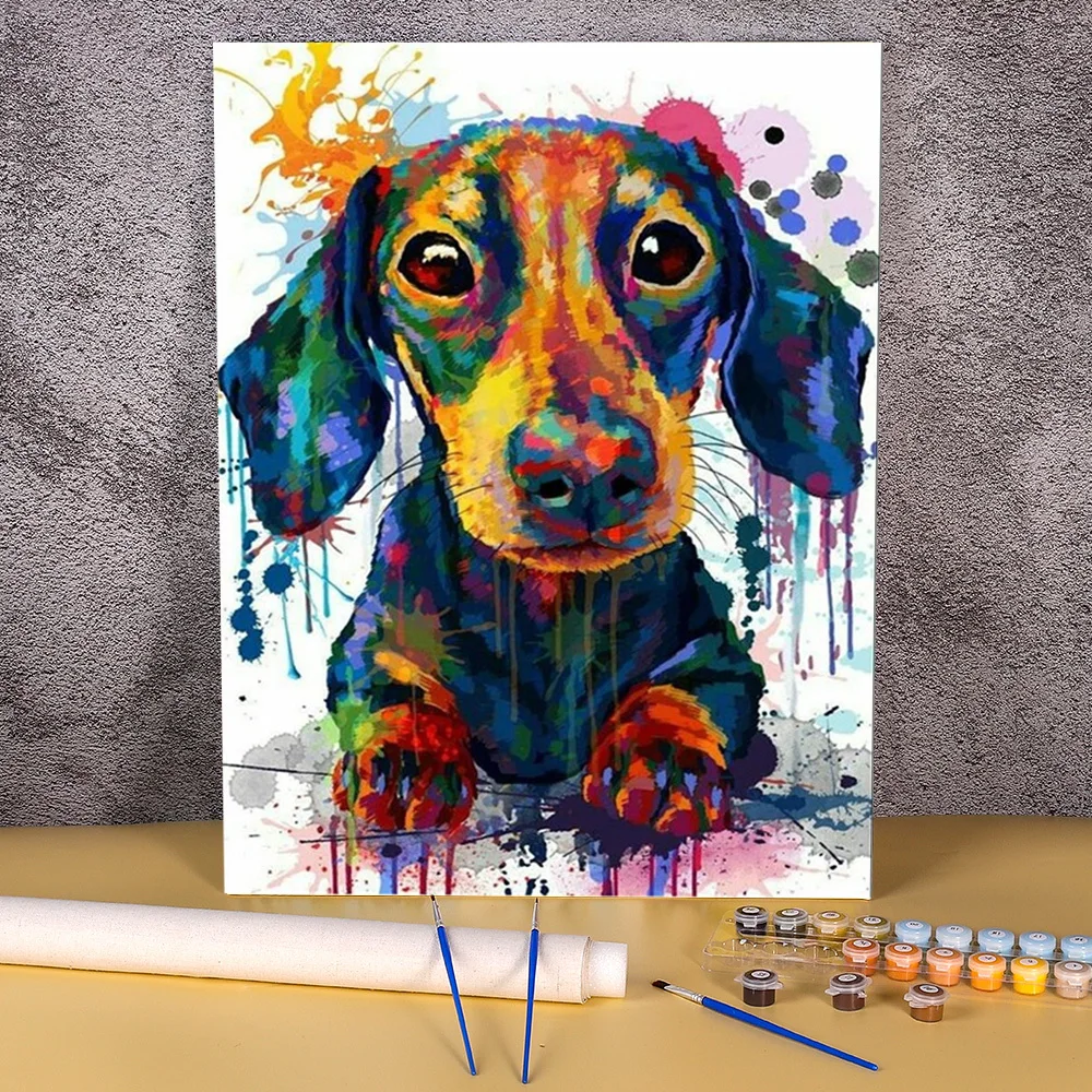 Animal Dachshund Coloring By Numbers Painting Set Acrylic Paints 50*70 Oil Painting Loft  Picture For Kids  Art