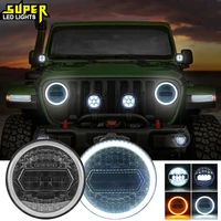 7 inch led halo headlights with turn signal amber white drl compatible with jeep wrangler jk headlamp black