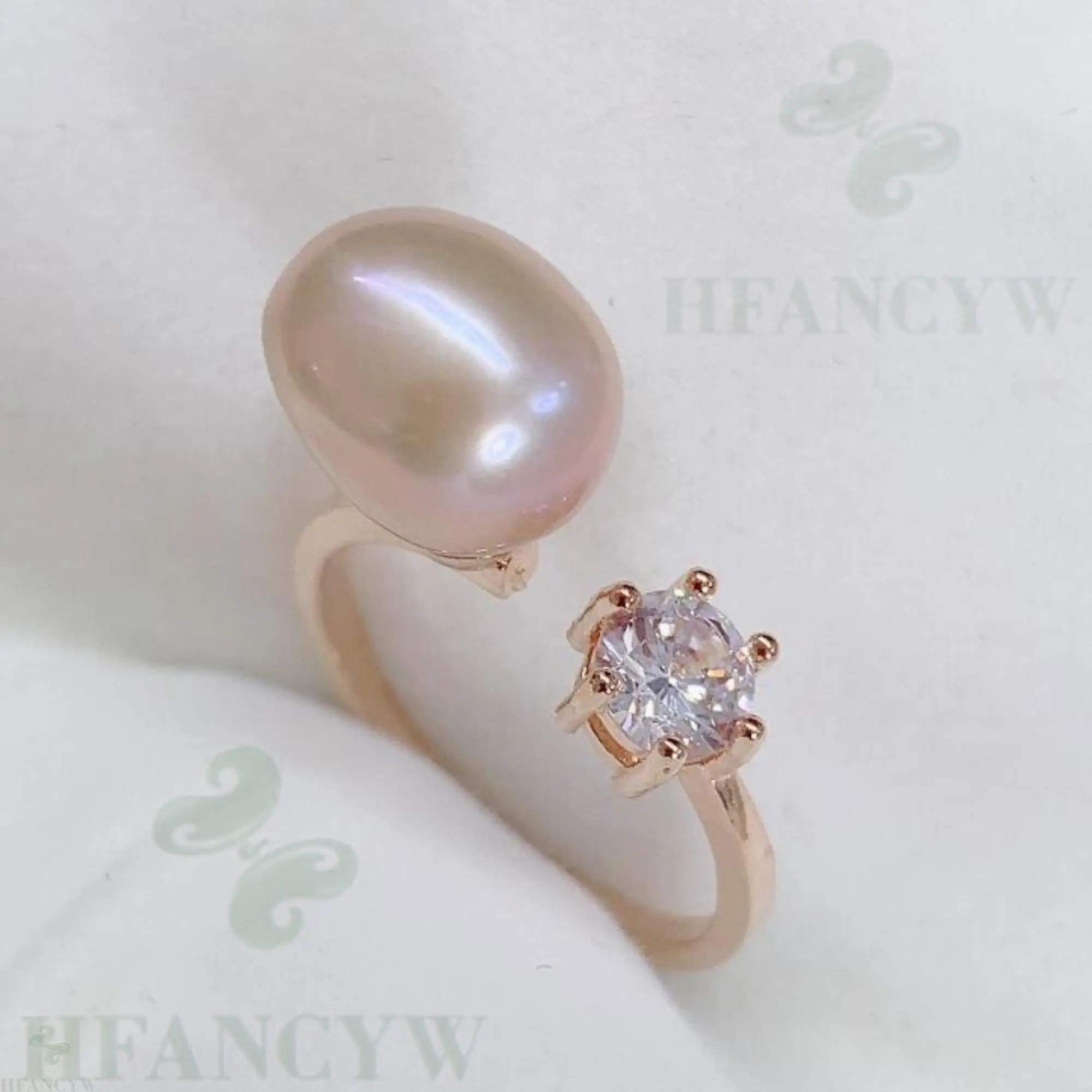 10-11mm Pink Baroque Pearl Open Adjustable Zircon 14k Gold Ring Hand-made Gorgeous Jewelry Gift Wedding Elegant Natural