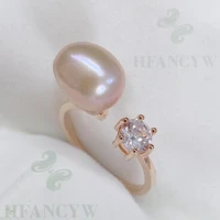 10 11mm pink baroque pearl open adjustable zircon 14k gold ring hand made gorgeous jewelry gift wedding elegant natural