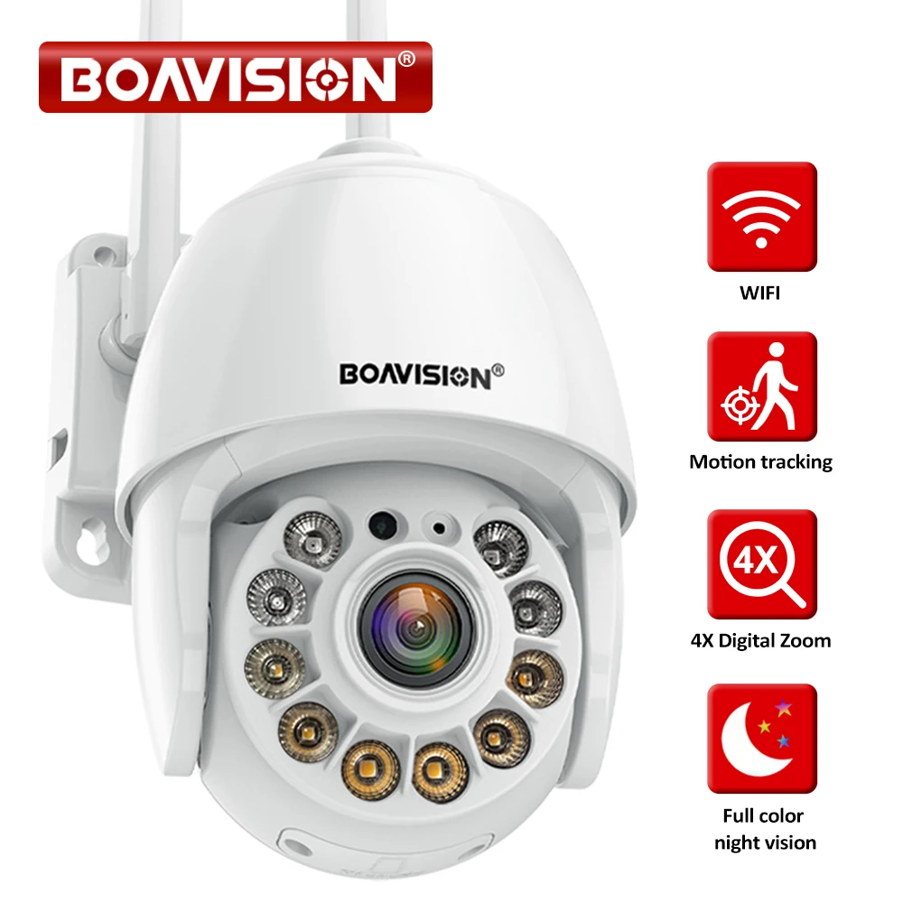 

1080P IP Camera Security Camera WiFi Wireless 4X Digital Zoom Auto Motion Tracking Full Color Night Vision Outdoor PTZ Mini Cam