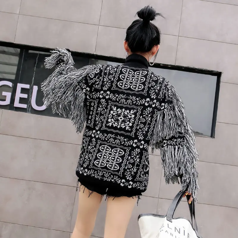 XUXI 2020 новый осенний вязаный свитер с кисточками винтажный Узор Женский Стильный