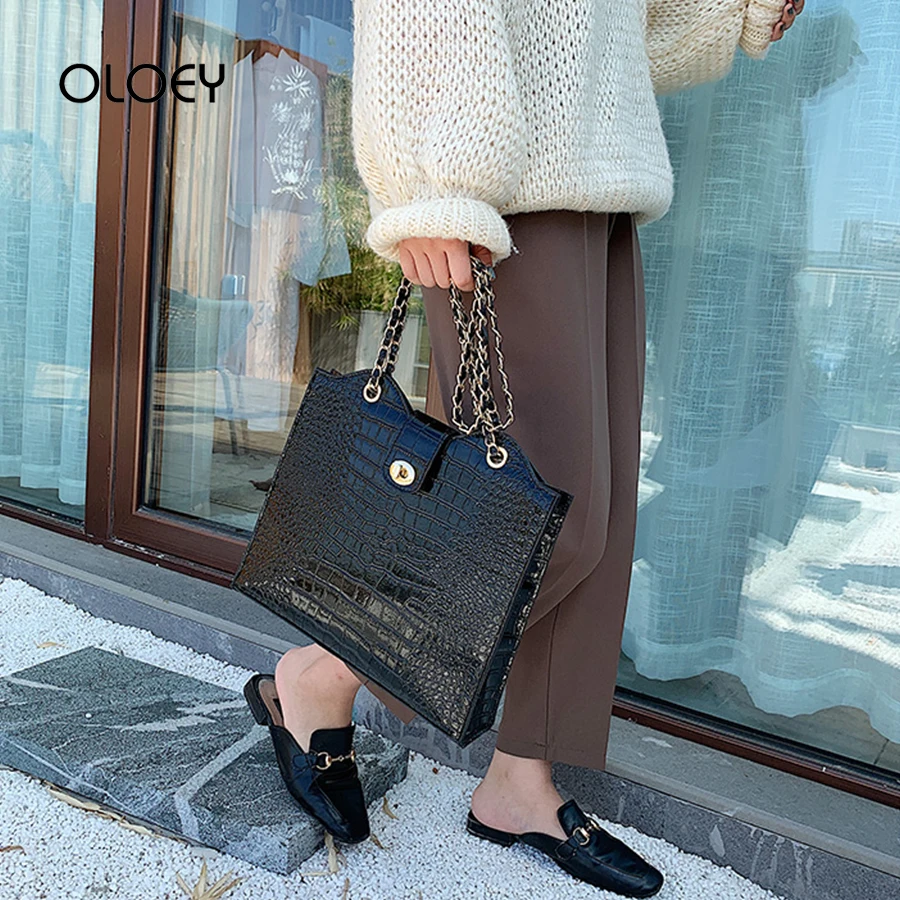 

Fashion Crocodile Chains Women's Designer Handbag High Quality PU Leather Women Totes Bag Lady Alligator Shoulder Crossbody Bags