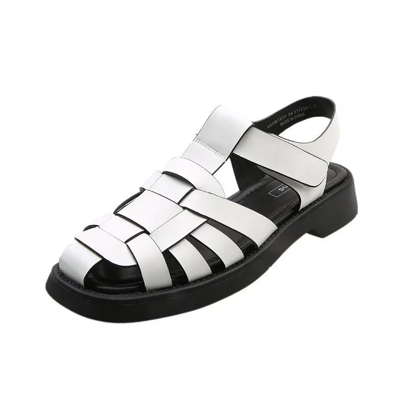 

Comfort Shoes for Women 2021 Summer Closed Toe Sandals Breathable Clogs With Heel Cross Suit Female Beige New Fashion Girls Flat