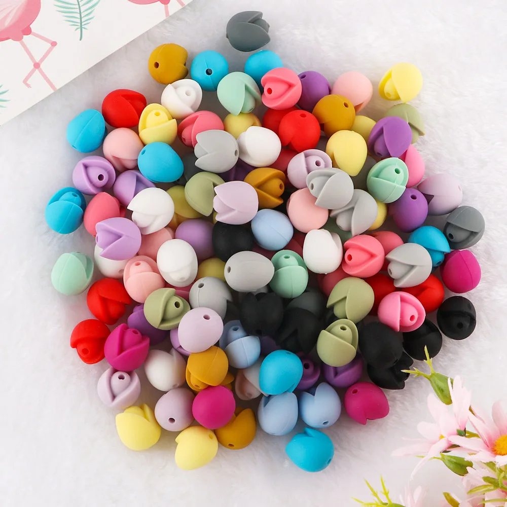

Kovict 20Pcs Silicone Beads New Tulip Flowers Baby Molar Teether DIY Pacifier Chain Necklace Accessories Chewable Nursing Toys