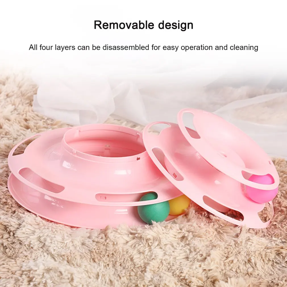 Funny Pet Interactive Toy Cat Colorful 4-Layer Plastic Tower Tracks With Balls For IQ Traning Ball Training Amusement Plate | Дом и сад