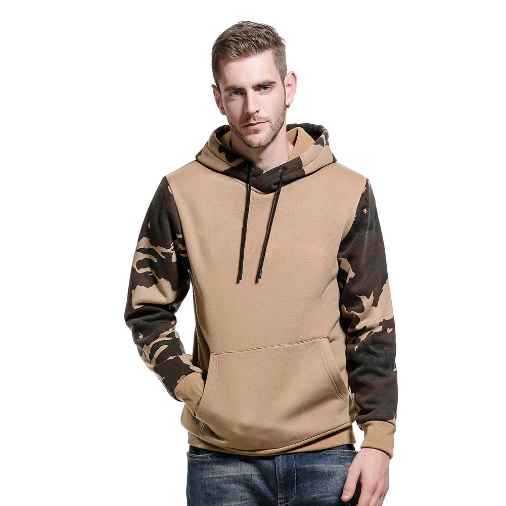 

Autumn Winter Men Hoodie Camo Patchwork Mens Sweatshirts Hooded Pullover Pocket Thick Hoodies 2020 Sportwear Top Sweatshirt Men